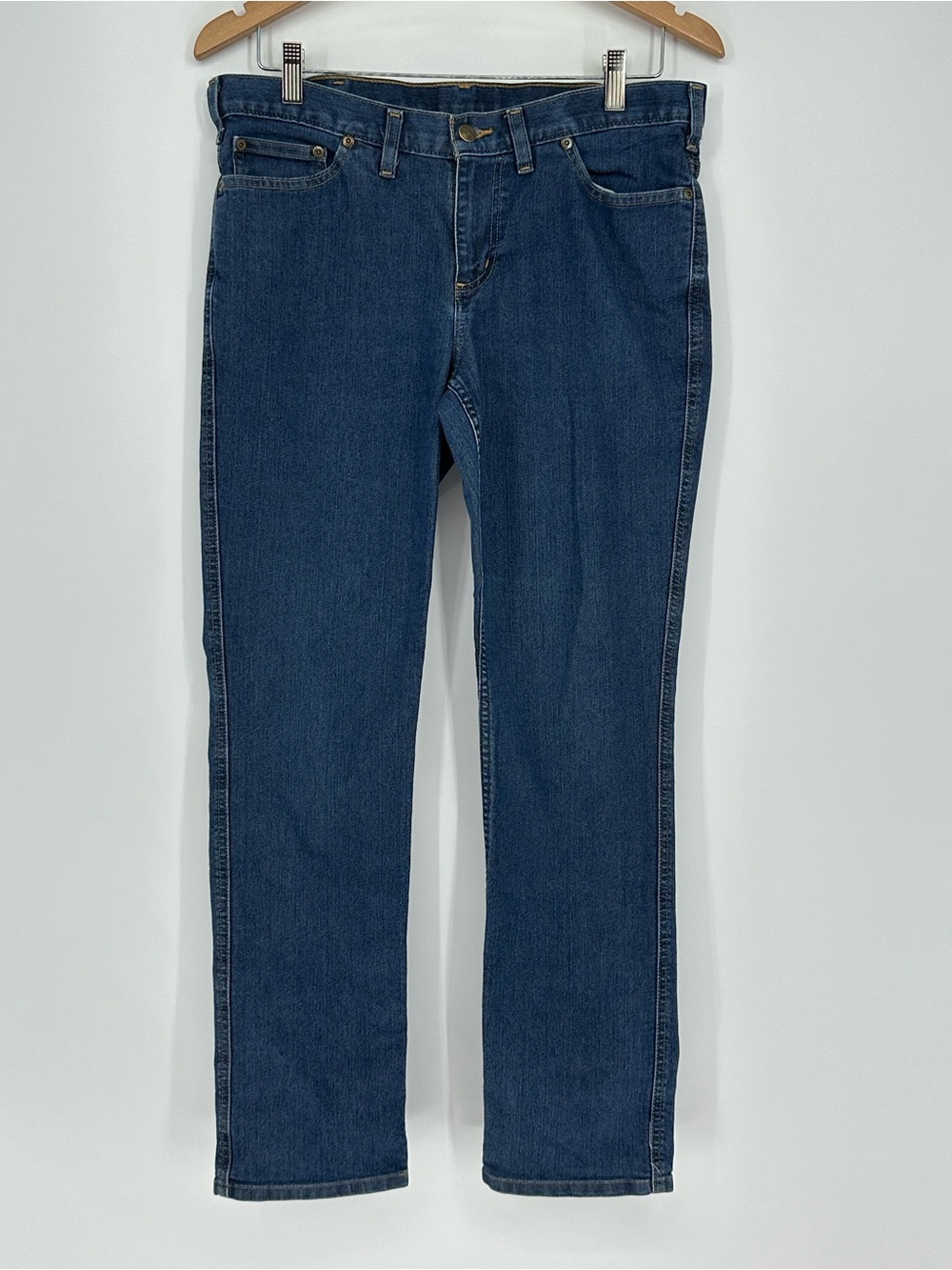Carhartt Women's Sz 10 Reg 393-83 Relaxed Fit Med‎ Wash Work Blue Jeans B1